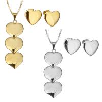 Fashion Stainless Steel Jewelry Sets, earring & necklace, with 2Inch extender chain, Heart, plated, oval chain & for woman, more colors for choice, 18x49mm, 1.5mm, 14.5x13mm, Length:Approx 17 Inch, 5Sets/Lot, Sold By Lot
