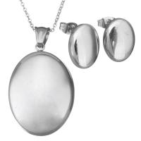 Fashion Stainless Steel Jewelry Sets, earring & necklace, with 2Inch extender chain, Flat Oval, oval chain & for woman, original color, 26x38mm, 1.5mm, 11.5x15mm, Length:Approx 17 Inch, 5Sets/Lot, Sold By Lot