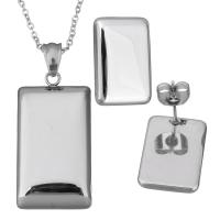 Fashion Stainless Steel Jewelry Sets, earring & necklace, with 2Inch extender chain, Rectangle, oval chain & for woman, original color, 18x34mm, 1.5mm, 12x18mm, Length:Approx 17 Inch, 5Sets/Lot, Sold By Lot