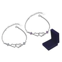 Brass Bracelet & Bangle, with Velvet box, with 1.57lnch extender chain, platinum plated, box chain & for woman & with rhinestone, more colors for choice, nickel, lead & cadmium free, Sold Per Approx 6.3 Inch Strand