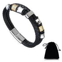 Men Bracelet, Cowhide, with Velveteen & Stainless Steel, plated, braided bracelet & for man, black, 18mm, Sold Per Approx 8 Inch Strand