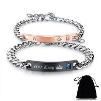 Unisex Bracelet, Stainless Steel, plated, curb chain & different styles for choice & with letter pattern & with rhinestone, Sold By Strand