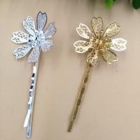 Hair Clip Findings Brass with Iron Flower plated nickel lead & cadmium free Sold By Bag