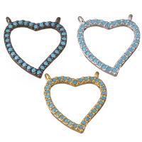 Cubic Zirconia Micro Pave Brass Pendant, Heart, plated, micro pave cubic zirconia & double-hole, more colors for choice, 15x16x2mm, Hole:Approx 0.5mm, 10PCs/Lot, Sold By Lot