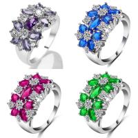 Cubic Zircon Brass prst prsten, Mosaz, Květina, platina á, různé velikosti pro výběr & pro ženy & se zirkony, více barev na výběr, nikl, olovo a kadmium zdarma, Prodáno By PC