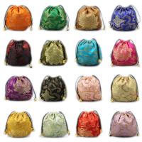 Bolsa de joyas, satinado, con cordón de nylon & Plástico, bordado, Color aleatorio, 110x110mm, 10PCs/Grupo, Vendido por Grupo