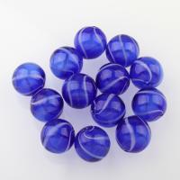 Perles murano faites à la main , chalumeau, Rond, sable d'or & creux, bleu, 20mm, Trou:Environ 2-3mm, 100PC/sac, Vendu par sac