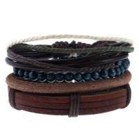 Cowhide Bracelet Set bracelet with Linen & Nylon & Wood adjustable & for man Length Approx 6.7-11.8 Inch Sold By Set