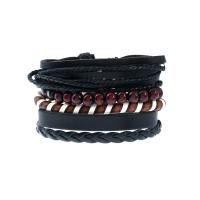 Cowhide Bracelet Set, bracelet, with Linen & Wood, braided bracelet & adjustable & for man, Length:Approx 6.7-11.8 Inch, 4Strands/Set, Sold By Set