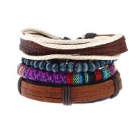 Cowhide Bracelet Set, bracelet, with Linen & Nylon & Wood, adjustable & for man, Length:Approx 6.7-11.8 Inch, 4Strands/Set, Sold By Set