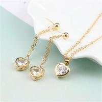 Zinc Alloy Jewelry Sets earring & necklace Heart gold color plated for woman & with rhinestone 450mm Length Approx 18 Inch Sold By Set