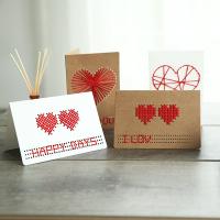 Greeting Card, Kraft, with Wool, with letter pattern, mixed colors, 105x150mm, 10PCs/Bag, Sold By Bag