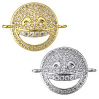 Brass Jewelry Connector, Smiling Face, plated, micro pave cubic zirconia & 1/1 loop, more colors for choice, 21.50x16x5mm, Hole:Approx 1.5mm, 10PCs/Lot, Sold By Lot