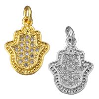 Cubic Zirconia Micro Pave Brass Pendant, Hamsa, plated, micro pave cubic zirconia, more colors for choice, 12.50x16.50x2mm, Hole:Approx 2.5mm, 10PCs/Lot, Sold By Lot