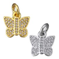 Cubic Zirconia Micro Pave Brass Pendant, Butterfly, plated, micro pave cubic zirconia, more colors for choice, 11.50x11.50x2.50mm, Hole:Approx 3.5mm, 20PCs/Lot, Sold By Lot