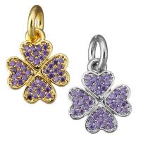 Cubic Zirconia Micro Pave Brass Pendant, Four Leaf Clover, plated, micro pave cubic zirconia, more colors for choice, 10.50x13x1.50mm, Hole:Approx 3.5mm, 20PCs/Lot, Sold By Lot