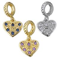Cubic Zirconia Micro Pave Brass Pendant, Heart, plated, micro pave cubic zirconia, more colors for choice, 2x9.5x7mm, 9x8.5x1.5mm, Hole:Approx 4mm, 30PCs/Lot, Sold By Lot
