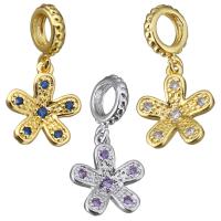 Cubic Zirconia Micro Pave Brass Pendant, Flower, plated, micro pave cubic zirconia, more colors for choice, 2x9.5x7mm, 10.5x12x2.5mm, Hole:Approx 4mm, 30PCs/Lot, Sold By Lot