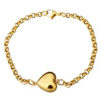 Pulsera de Acero Inoxidable, Corazón, chapado en color dorado, cadena oval & para mujer, 18.5x15mm, 4mm, Vendido para aproximado 8 Inch Sarta