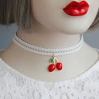 Layered Choker, Velveteen, with Tibetan Style, with 2inch extender chain, Cherry, plated, different packing style for choice & adjustable & for woman & enamel & 2-strand, nickel, lead & cadmium free, 23x23mm, Sold Per Approx 11 Inch Strand