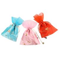 Jewelry Pouches Bags, Brocade, with Etamine, mixed colors, 22x15.5x1cm, 10PCs/Bag, Sold By Bag