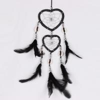 Moda Dreamcatcher, pluma, con cordón de lana & Nácar & Rocallas de vidrio, Corazón, Negro, 350-400mm, Vendido por UD