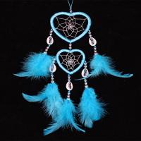 Mode Dreamcatcher, plume, avec corde de laine & coquille & perles de rocaille en verre, coeur, blue ciel, 350-400mm, Vendu par PC
