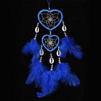 Mode Dreamcatcher, plume, avec corde de laine & coquille & perles de rocaille en verre, coeur, bleu, 350-400mm, Vendu par PC