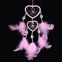 Fashion Dream Catcher, Feather, with Velveteen Cord & Shell & Glass Seed Beads, Heart, pink, 350-400mm, Sold By PC