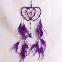 Fashion Dream Catcher, Feather, with ABS Plastic Pearl & Nylon Ribbon & Glass Seed Beads & Iron, Heart, with bell, purple, 500mm, Sold By PC