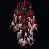 Mode Dreamcatcher, Feather, med ABS plastik perle & Nylon Ribbon & Glas Seed Beads, Heart, rød, 170x750mm, Solgt af PC