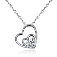 Cubic Zirconia Brass Pendants, Heart, platinum plated, with cubic zirconia, lead & cadmium free, 8x15mm, Hole:Approx 2-4mm, 3PCs/Bag, Sold By Bag