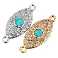 Resin Connector, Brass, with Opal, Horse Eye, plated, micro pave cubic zirconia & 1/1 loop, more colors for choice, 20x8x2mm, Hole:Approx 1mm, 10PCs/Lot, Sold By Lot