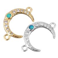 Resin Connector, Brass, with Opal, Moon, plated, micro pave cubic zirconia & 1/1 loop, more colors for choice, 16x10x1.50mm, Hole:Approx 1mm, 20PCs/Lot, Sold By Lot