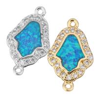 Resin Connector, Brass, with Opal, Hamsa, plated, micro pave cubic zirconia & 1/1 loop, more colors for choice, 9x16x1mm, Hole:Approx 1mm, 10PCs/Lot, Sold By Lot