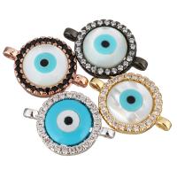 Evil Eye Connector, Brass, with White Shell & Resin, Flat Round, plated, evil eye pattern & micro pave cubic zirconia & 1/1 loop, more colors for choice, 16x11x3mm, Hole:Approx 1mm, 10PCs/Lot, Sold By Lot