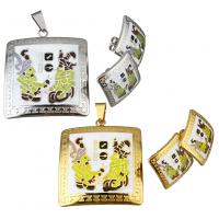 Enamel Stainless Steel Jewelry Set, pendant & earring, Square, plated, for woman, more colors for choice, 35x39mm, 18x18mm, Hole:Approx 5x9mm, 5Sets/Lot, Sold By Lot