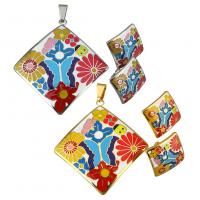 Enamel Stainless Steel Jewelry Set pendant & earring Rhombus plated for woman Approx Sold By Lot