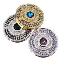 Mässing smycken Connector, Flat Round, plated, micro bana cubic zirconia & 1/1 slinga, fler färger för val, 19x4mm, Hål:Ca 1.5mm, 5PC/Lot, Säljs av Lot