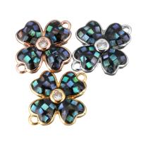 Shell Connector, Brass, with Abalone Shell, Flower, plated, mosaic & micro pave cubic zirconia & epoxy gel & 1/1 loop, more colors for choice, 14x11x2.50mm, Hole:Approx 1mm, 10PCs/Lot, Sold By Lot