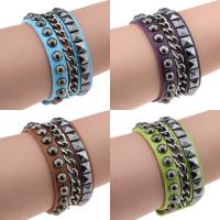Unisex Bracelet, PU Leather, with aluminum chain & Iron, plated, with rivet stud & 3-strand, more colors for choice, nickel, lead & cadmium free, 29mm, Sold Per Approx 8.6 Inch Strand
