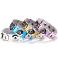 Snap Button Bracelet, PU Leather, with Brass & Stainless Steel, Laser & Unisex & adjustable, more colors for choice, nickel, lead & cadmium free, 18mm, Sold Per Approx 8.5 Inch Strand