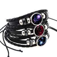 Fashion Time Gem Bracelet Cowhide with Paper & Glass & Zinc Alloy with 2.5inch extender chain plated time gem jewelry & Unisex & with constellation symbols & adjustable &  nickel lead & cadmium free 18mm Sold Per Approx 7.5-11 Inch Strand