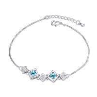 Zinc Alloy with Austrian Crystal with 4cm extender chain Rhombus platinum plated sea blue 1cm Sold Per Approx 7 Inch Strand