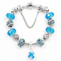European Bracelet Crystal with brass chain & Zinc Alloy plated charm bracelet & anti-fatigue & snake chain & for woman & faceted & with rhinestone Sold Per Approx 7.8 Inch Strand
