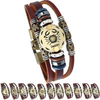 Unisex Bracelet PU Leather with Non Magnetic Hematite & Wood & Zinc Alloy plated Zodiac symbols jewelry &  nickel lead & cadmium free Sold Per Approx 8.2 Inch Strand