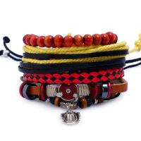 PU Leather Bracelet Set with Linen & Non Magnetic Hematite & Wood & Zinc Alloy plated charm bracelet & Unisex & adjustable & enamel nickel lead & cadmium free Length Approx 6.8 Inch Sold By Set