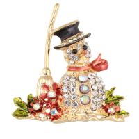 Christmas Brooches Zinc Alloy Snowman gold color plated Christmas jewelry & enamel & with rhinestone lead & cadmium free Sold By PC