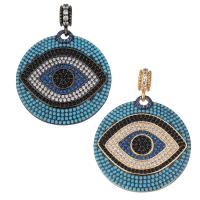 Evil Eye Pendants Brass Flat Round plated evil eye pattern & micro pave cubic zirconia 46mm Approx 4mm Sold By PC