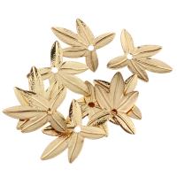 Caps Pérola de bronze, cobre, Maple Leaf, banhado a ouro genuino, 11x15x2mm, Buraco:Aprox 1.4mm, 100PCs/Lot, vendido por Lot